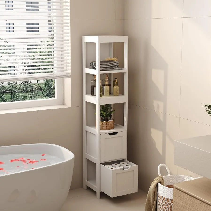 Bathroom Storage Cabinet/ Organizer With 2 Drawers And 3 Shelves