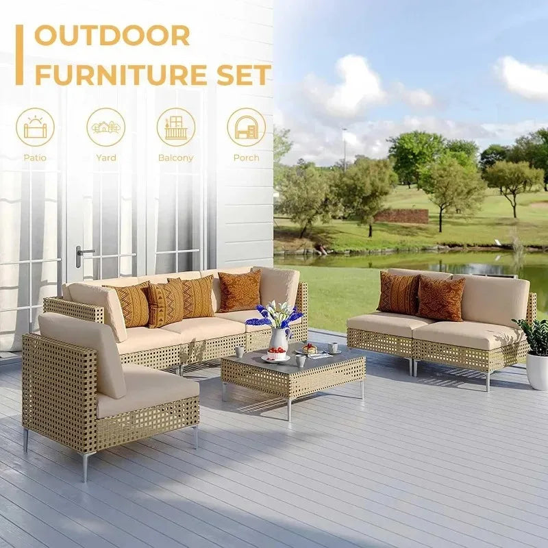 7‑Piece Outdoor Conversation Set – Wicker Sectional Patio Sofa with Water‑Resistant Thick Cushions