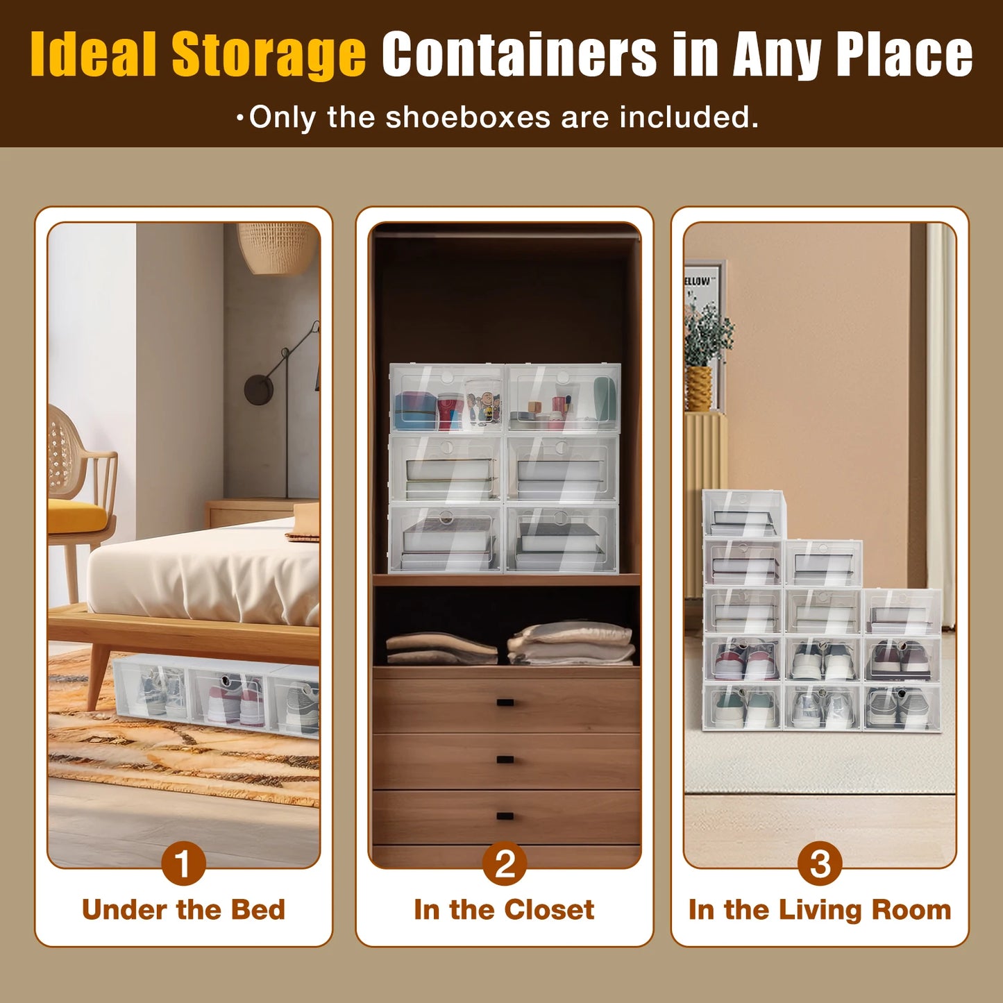 Foldable Flip Shoe Boxes Set (20/24 PCS) – Stackable Clear Plastic Shoe Storage Containers, 13" × 9" × 5.5"