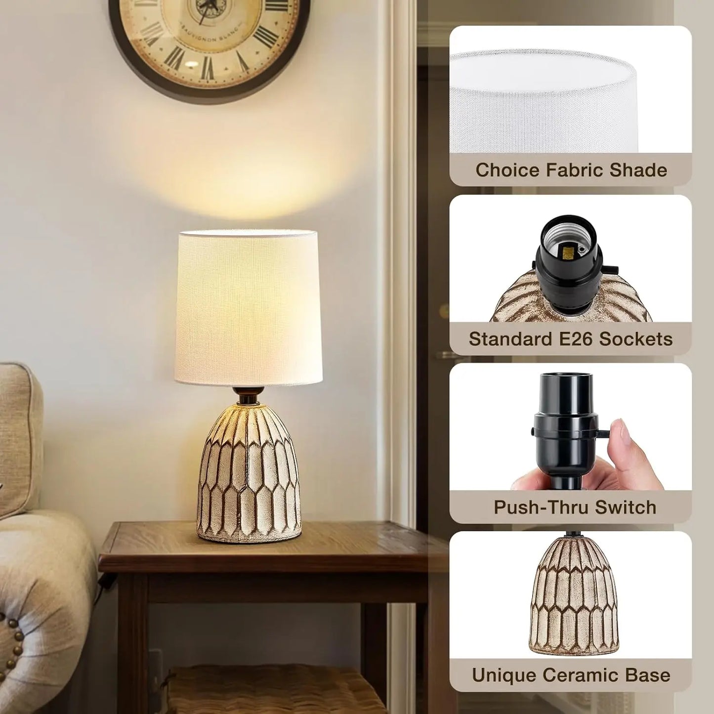 Ceramic Table Lamps – 13.5" Hand‑Painted Style for Bedroom, Living Room & Office (Set of 2)