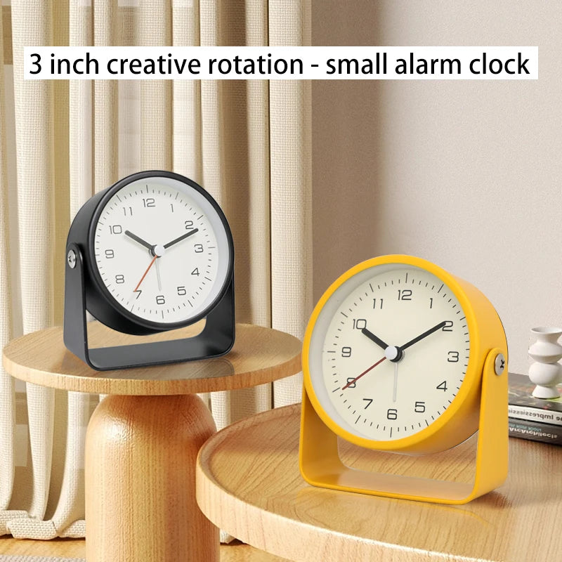 Creative Metal Swivel Desk Clock – Silent Retro Bedside Alarm