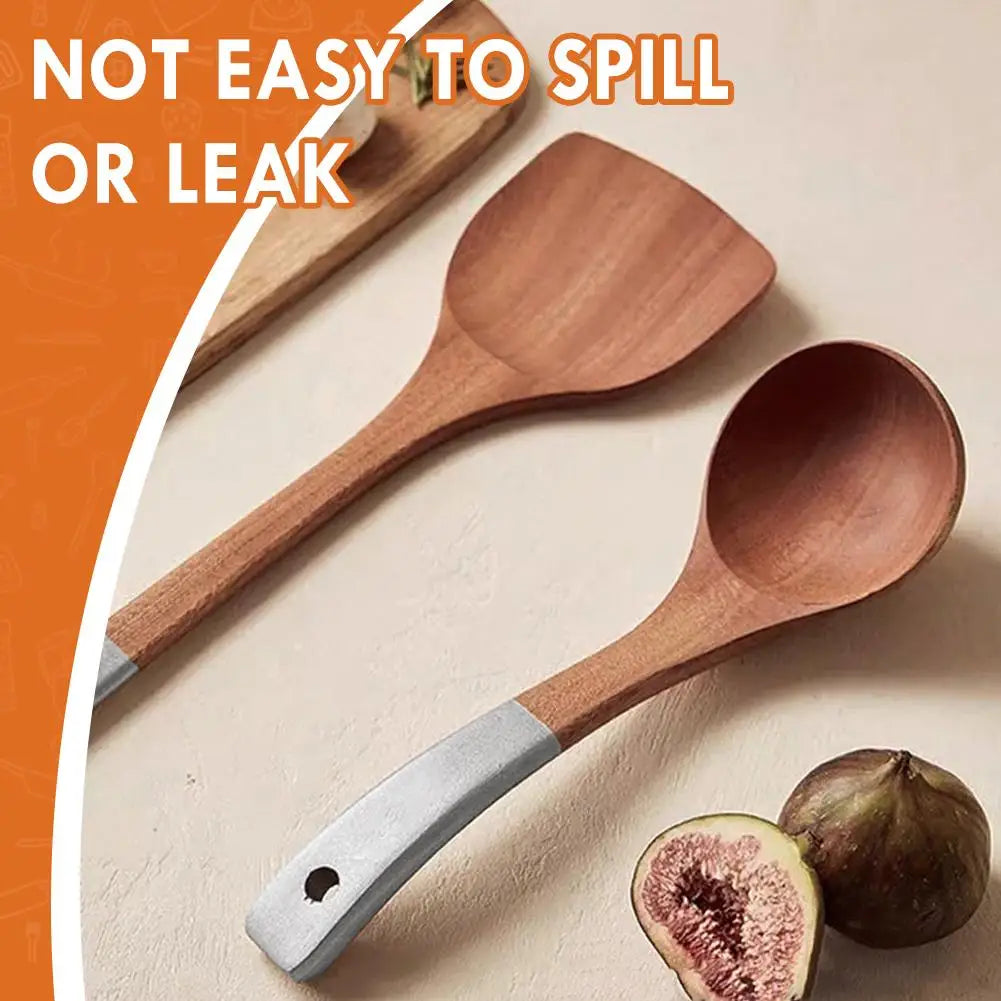 Kitchenware Set Silver Color Handle Shovel Wooden Spoon Household Non-Stick Pan Special Kitchenware