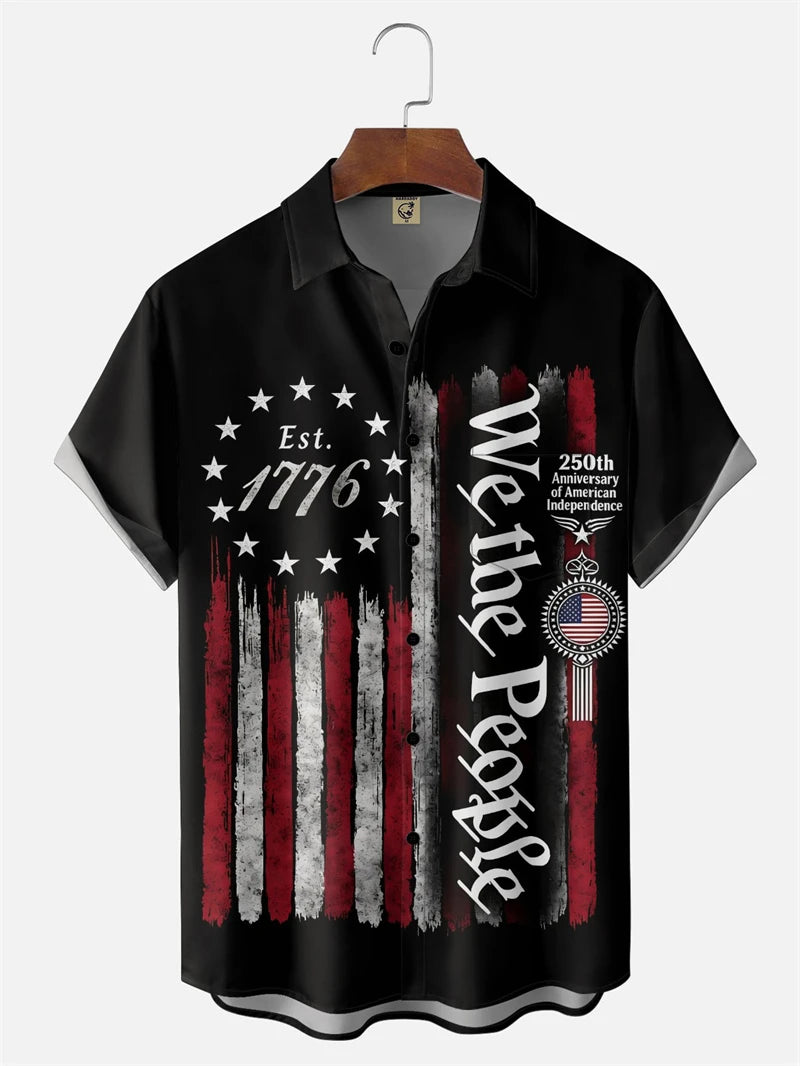 Hawaiian Shirt Men's USA 250th Anniversary 1776-2026 We American Flag 3D Print Design - Casual Short Sleeve Button Up Summer Shirt