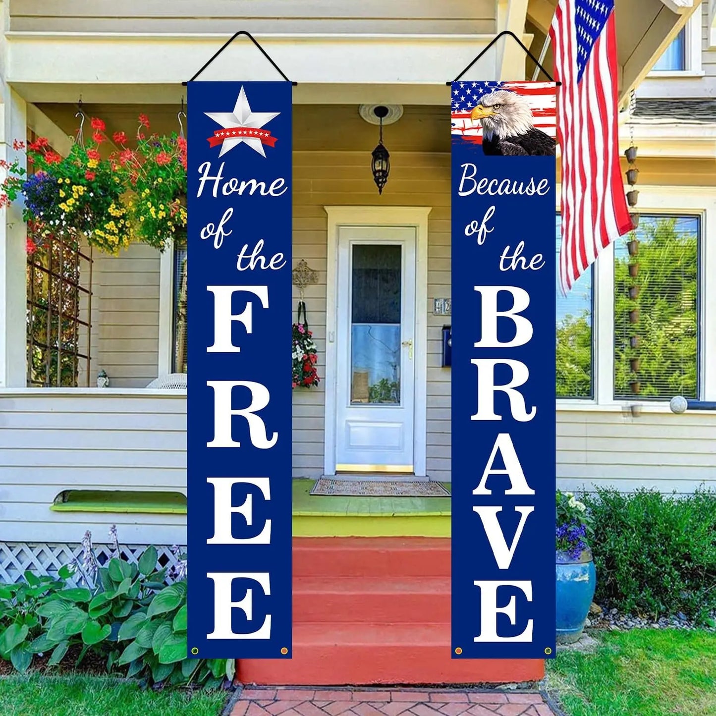 Pre‑Assembled Patriotic Hanging Banner – Red, White & Blue 4th of July Decoration for Porch & Outdoor Displays