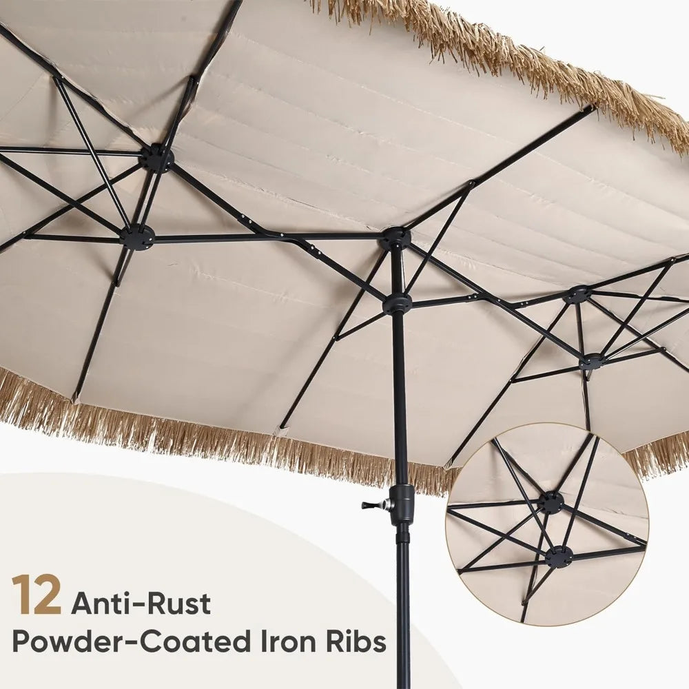 13FT Tiki Patio Umbrella – Market Table Umbrella with 12 Sturdy Ribs & Crank for Backyard, Garden & Deck