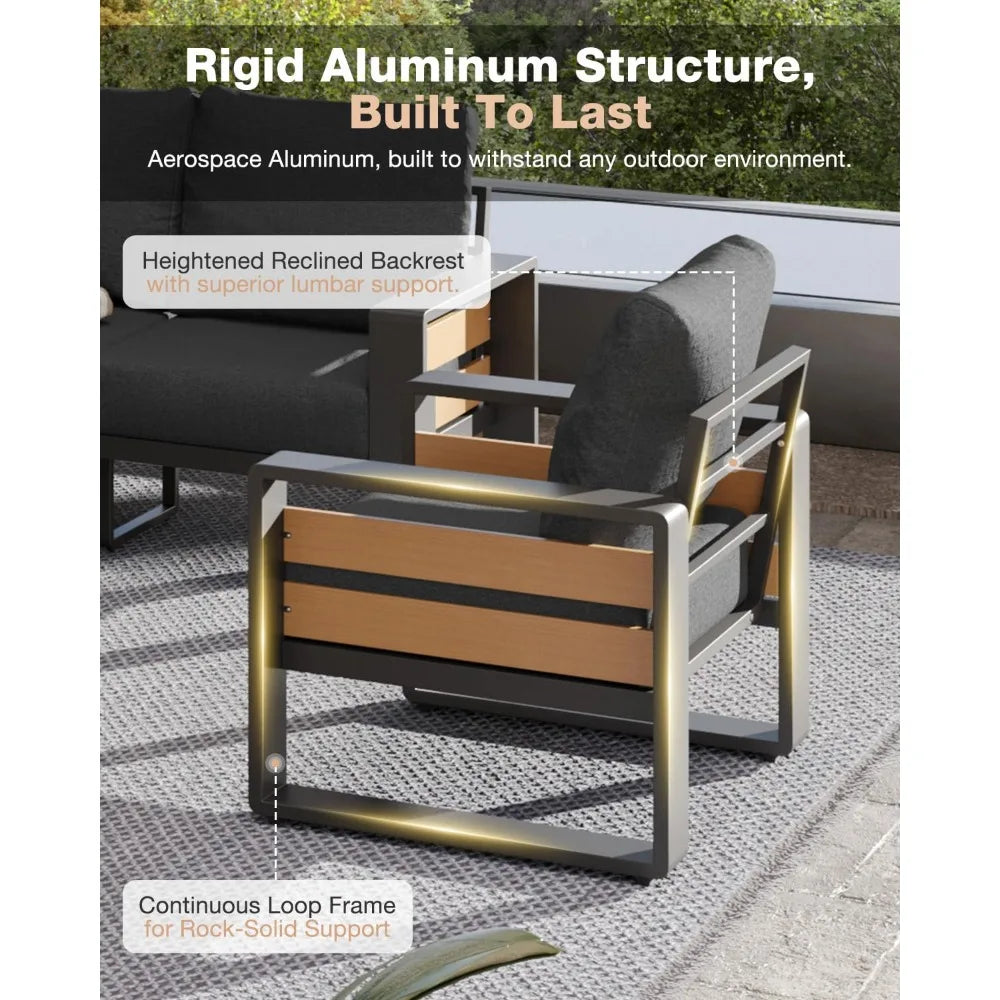 5-Piece Aluminum Patio Furniture Set – Luxury Outdoor Sectional with 6" Cushions