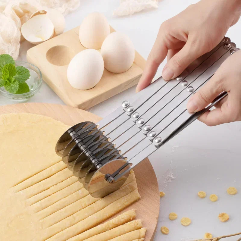 Stainless Steel Multi‑Wheel Dough Cutter – 3/5/7‑Blade Divider & Pastry Roller Tool