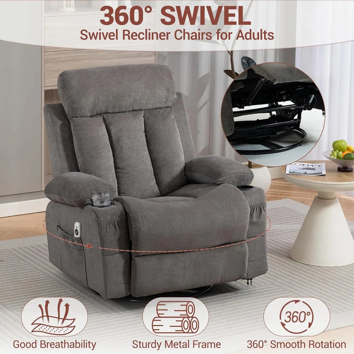 3‑Piece Manual Recliner Sofa Set – Sofa, Loveseat & Chair with Built‑In Cup Holders