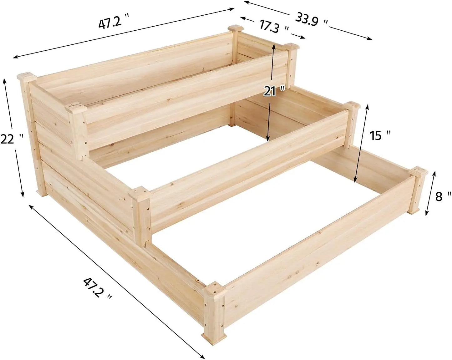 3‑Tier Elevated Wooden Garden Bed – Raised Planter Boxes for Vegetables, Herbs & Flowers