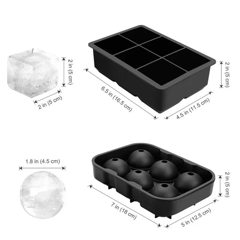 Ice Cube & Ice Sphere Set – Silicone Large‑Cube Tray + 3D Sphere Molds for Whiskey & Cocktails