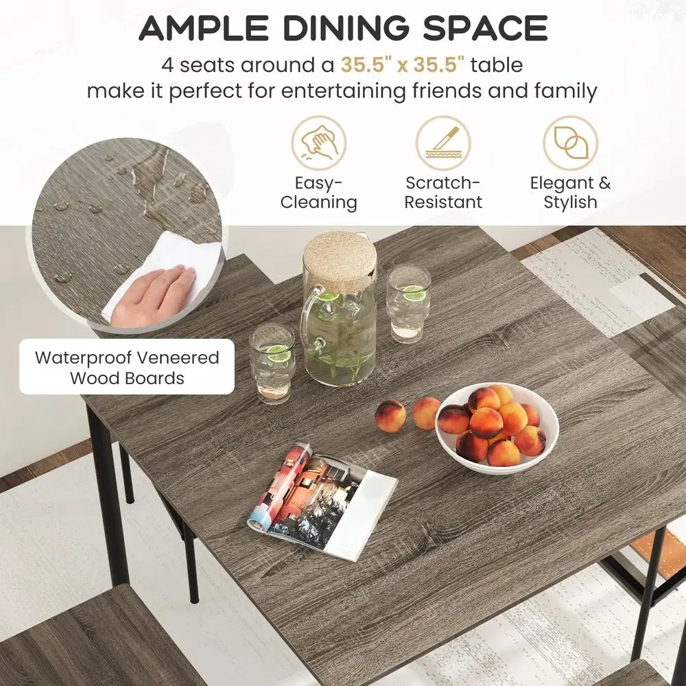 5Piece Dining Table Set with Counter Height Table, 4 Bar Stools