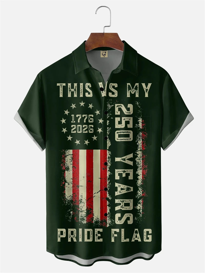 Hawaiian Shirt Men's USA 250th Anniversary 1776-2026 We American Flag 3D Print Design - Casual Short Sleeve Button Up Summer Shirt