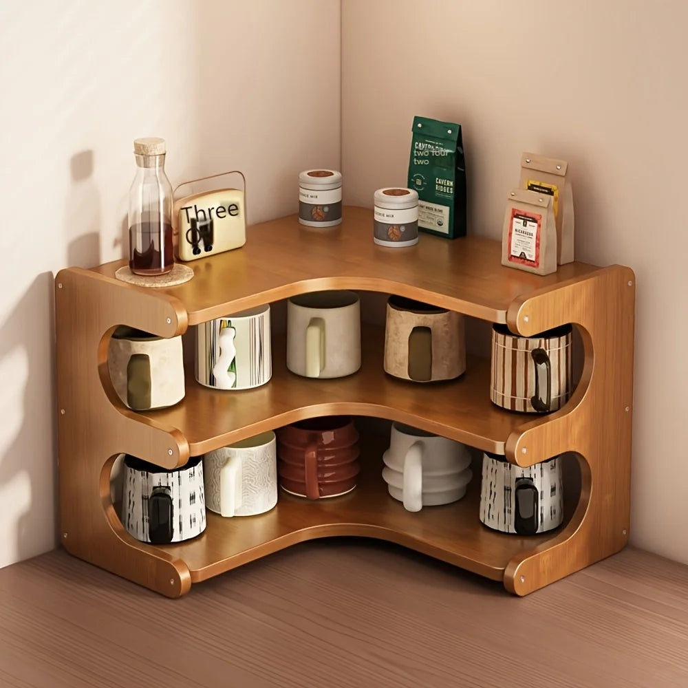 Multi‑Tier Bamboo Corner Shelf – Natural Wood Organizer for Plants, Books & Desk Accessories (1‑Piece)