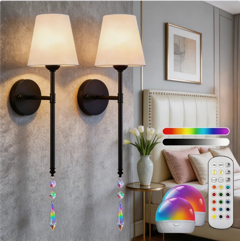 Rechargeable Wall Sconce RGB LED Light, Battery Operated with Remote Control - Matte Black
