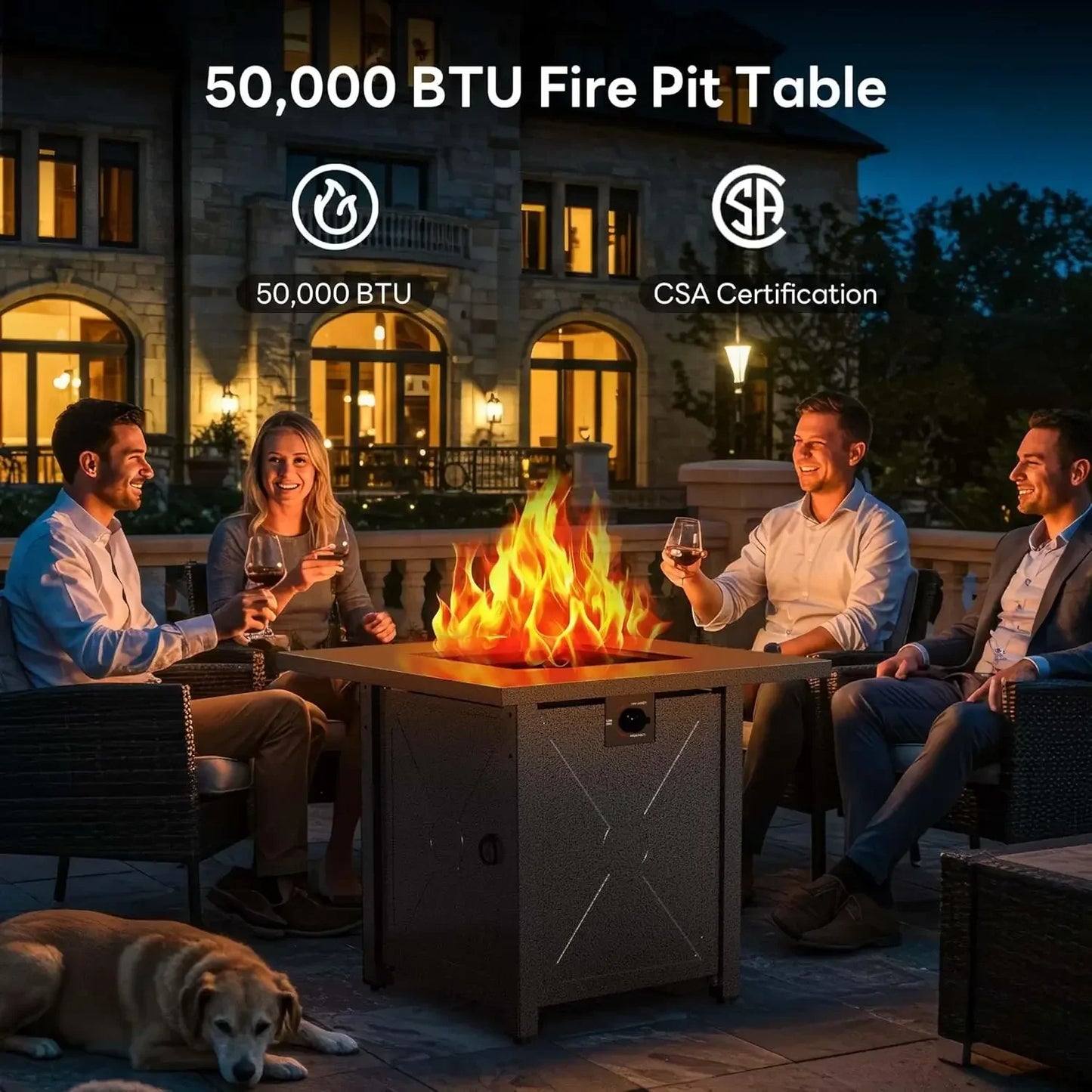 28" Propane Fire Pit – 3‑in‑1 Multi‑Use Outdoor Fire Pit Table with Lid & Lava Rocks