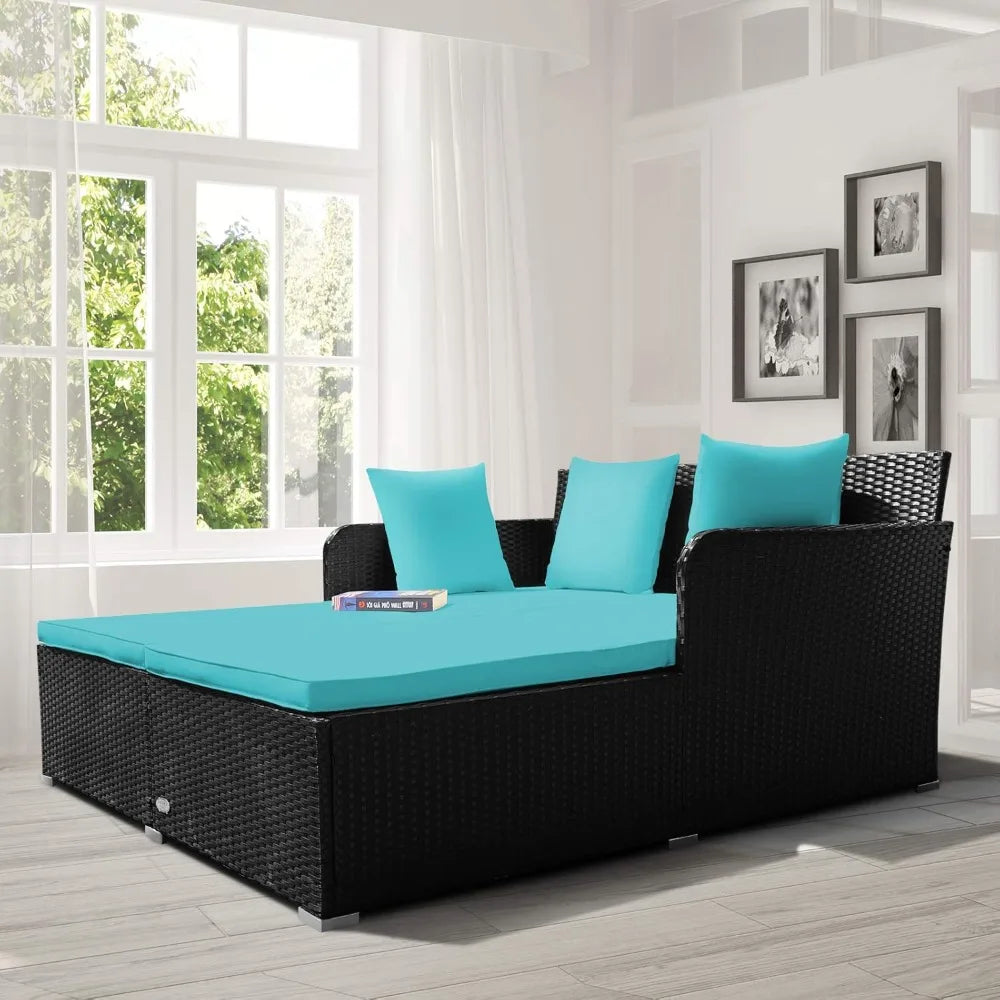 Outdoor Rattan Daybed – Wicker Sunbed with Spacious Seat, Upholstered Cushion & High‑Resilience Sponge