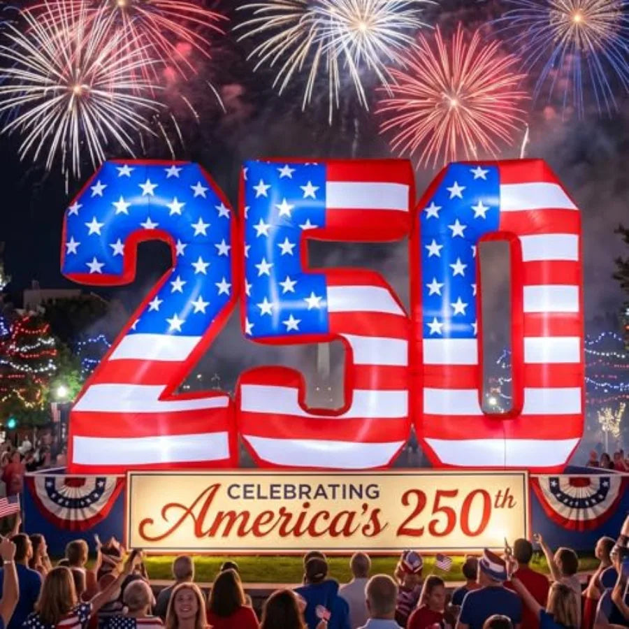 8.5 FT 250th Anniversary Inflatable 4th of July Outdoor Decoration with Built-in LED Lights, Patriotic American Flag Blow up Me