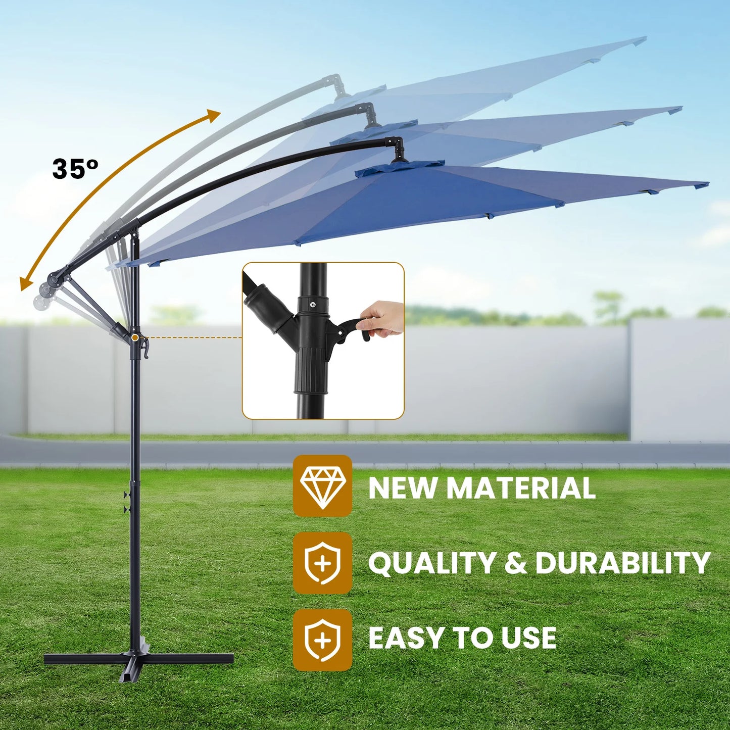 10FT Hanging Cantilever Patio Umbrella – Easy Tilt, UV Protection & 8 Sturdy Ribs for Backyard Patio