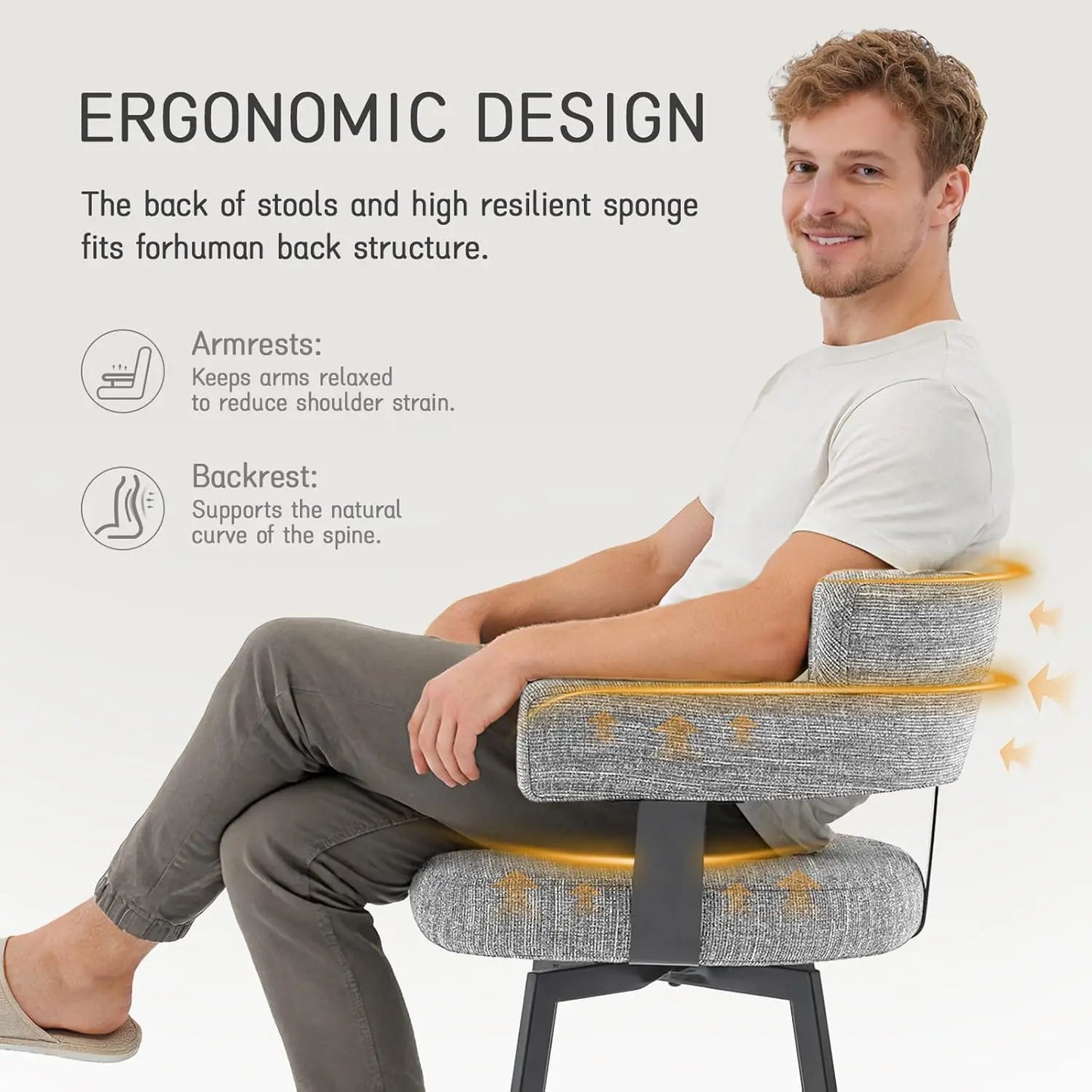 30" Swivel Bar Stools (Set of 2) – Full‑Back Chairs with Linen Padding & Metal Footrest