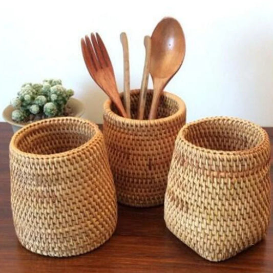 Rattan Utensil Organizer and Storage Baskets