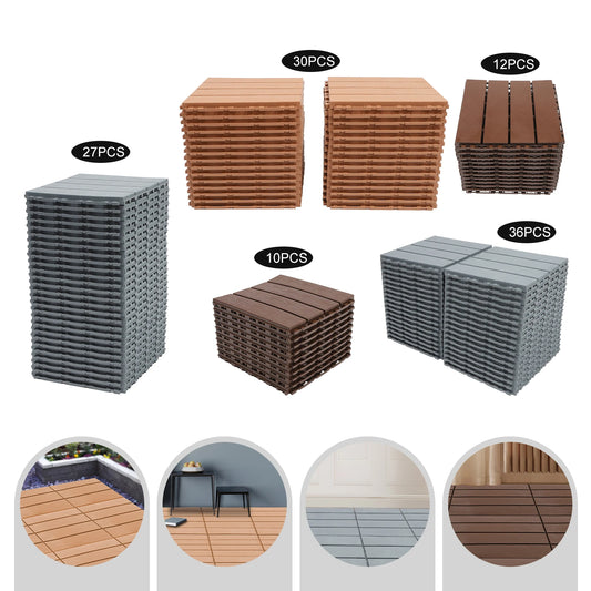 12"×12" Interlocking Deck Tiles – Waterproof, Anti‑Slip Outdoor Flooring for Balcony, Garden & Porch (Snap‑Lock Design)