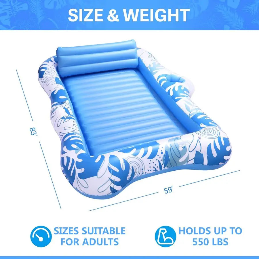 2‑Person Tanning Pool Lounger Float – Extra‑Large Floating Lounge Chair with Cup Holders, 2‑in‑1 Sunbathing Raft