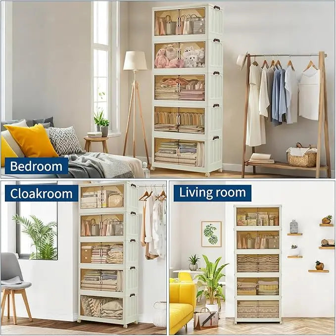 Stackable Storage Bins, Plastic Bins for Storage with Lids, Magnetic Doors