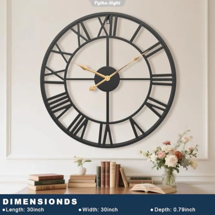 Extra Large Wall Clock, Round, Silent Industrial - Metal with Big Numerals