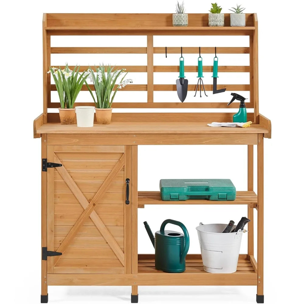 Outdoor Potting Bench with Storage Cabinet Shelf