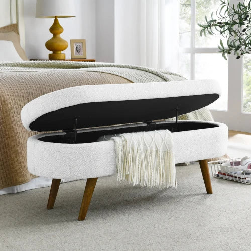 44" Storage Ottoman Bench, 300Lb. Capacity, Upholstered with Wood Legs