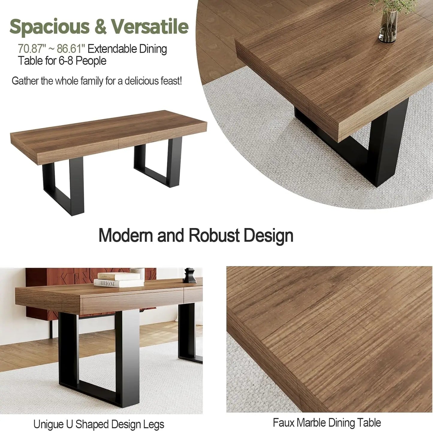 70" x 31.5" Farmhouse Rustic Extendable Dining Table