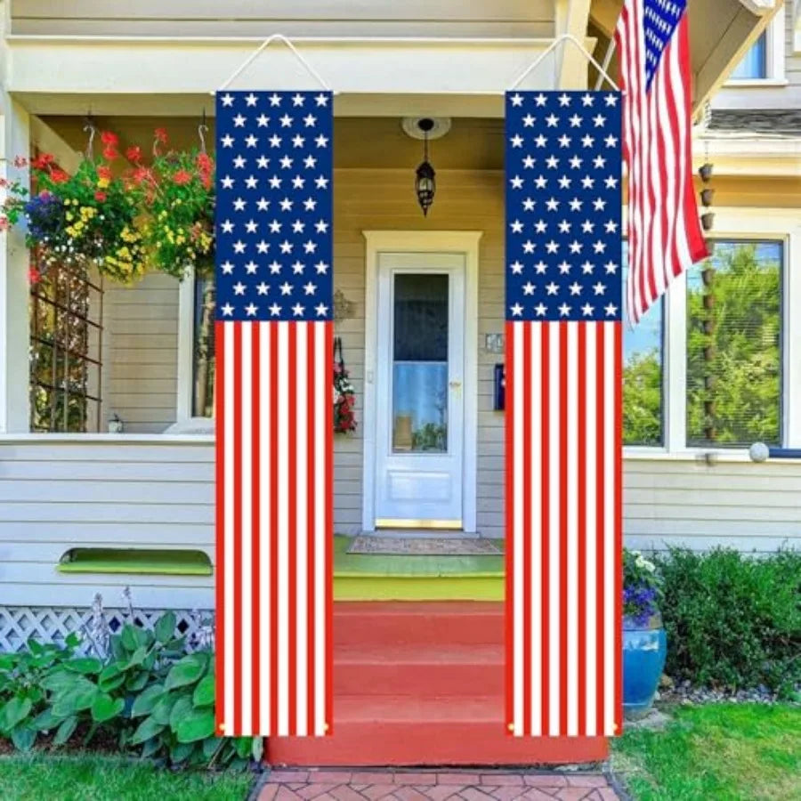 4th of July Outdoor Hanging Banners – Patriotic American Flag Porch Signs for Memorial, Veterans & Labor Day