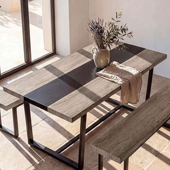 6ft Large Dinner Table, Rectangular Farmhouse Modern Long Industrial Conference Table