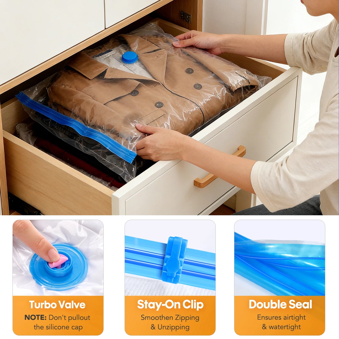 Space‑Saver Vacuum Storage Bags – Wireless Rechargeable Pump for Clothes, Bedding & Travel