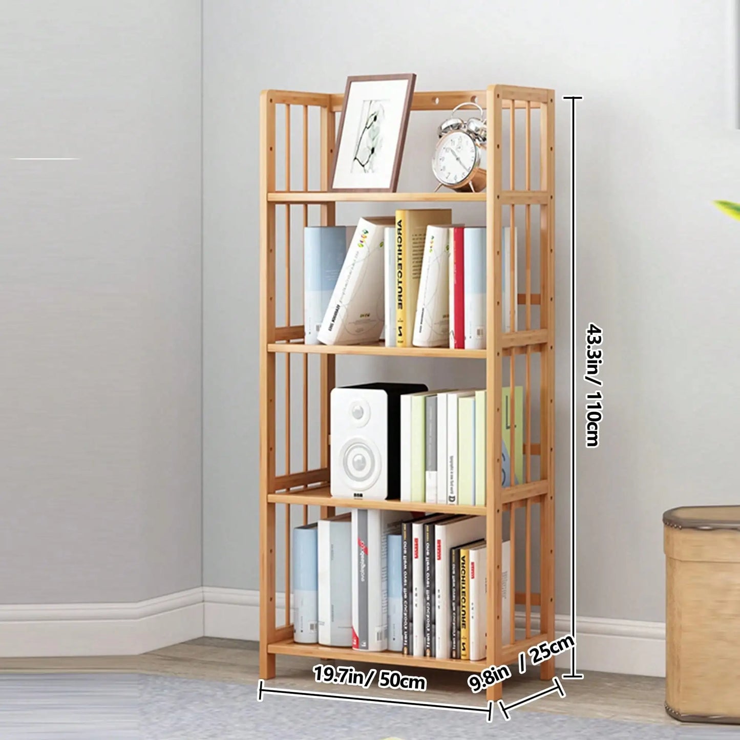 Bamboo Bookshelf with Adjustable Shelves | 4 or 5-Tier Natural Wooden Bookcase