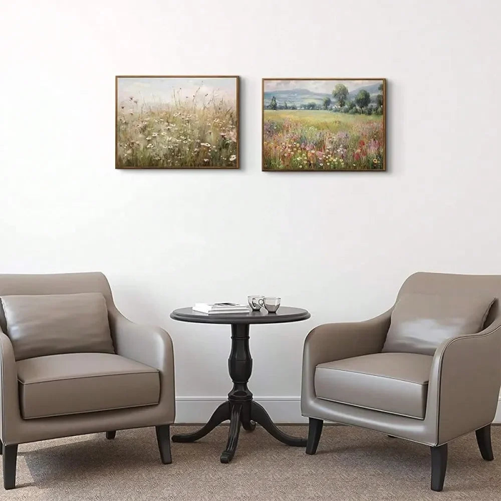 Framed Vintage Wildflower Wall Art Retro Botanical Floral Prints Country Field Landscape