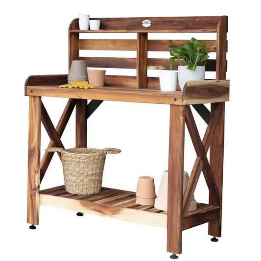 Acacia Wood Garden Potting Bench with Lower Storage Shelf