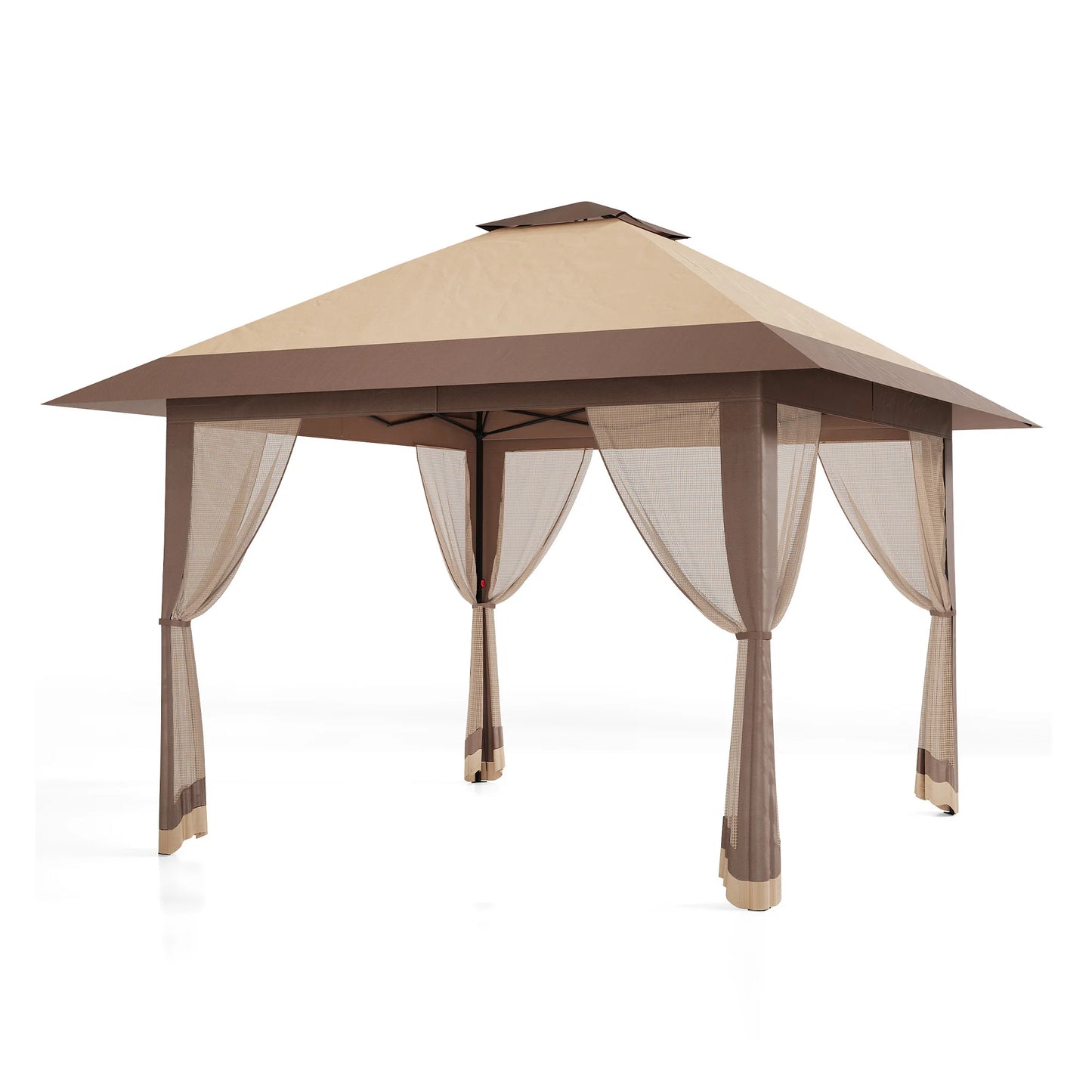 13×13 FT Outdoor Folding Gazebo – 4‑Sided Mosquito‑Net Shed with Cantilevered Eaves & Roll‑Up Canopy Awning