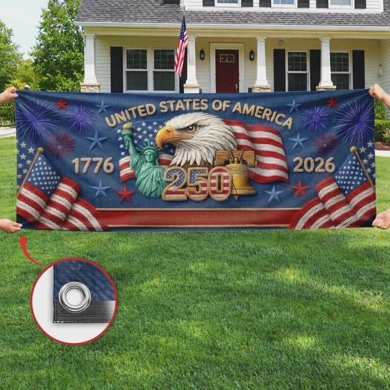 USA 250th Anniversary Banner, America 1776-2026 Patriotic Outdoor Decor, Independence Day Celebration Backdrop Sign, 1PC