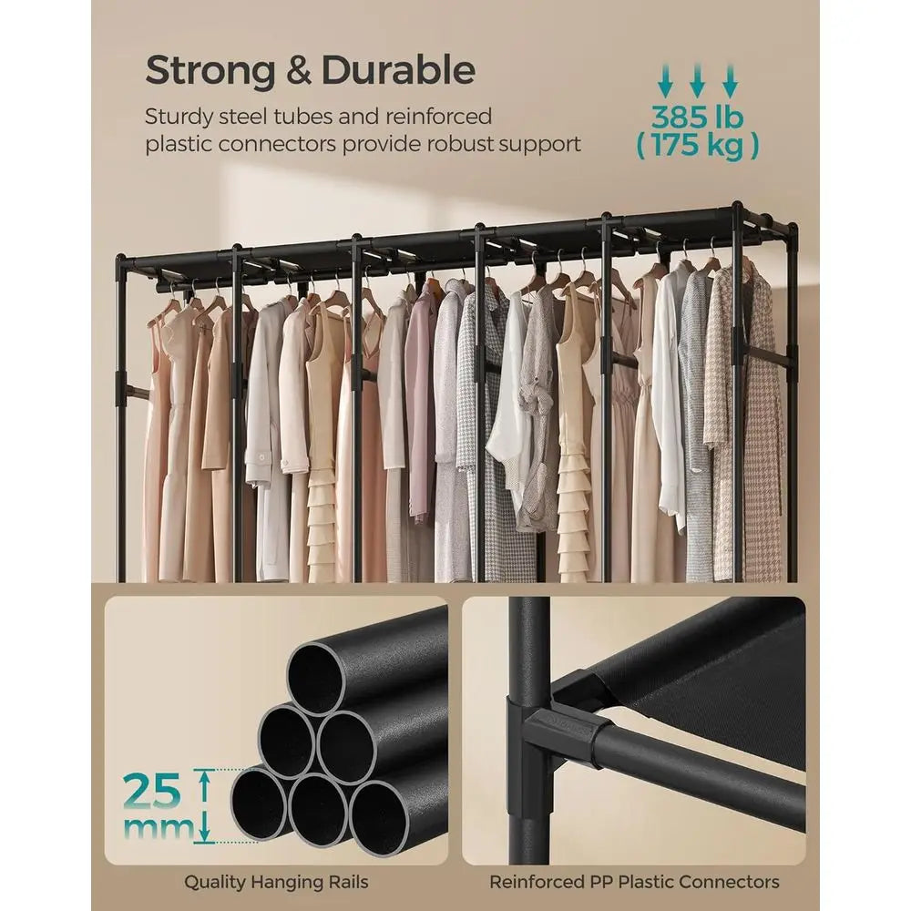 Portable Steel Closet Organizer with Fabric Cover, 5 Rails, 10 Shelves, Black