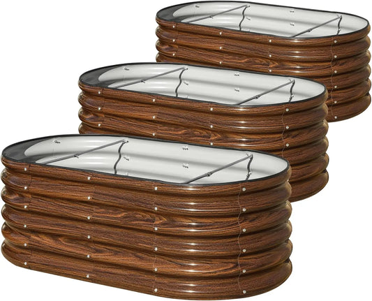 17" Tall Galvanized Metal Planter Set – 3‑Piece Oval Raised Garden Boxes