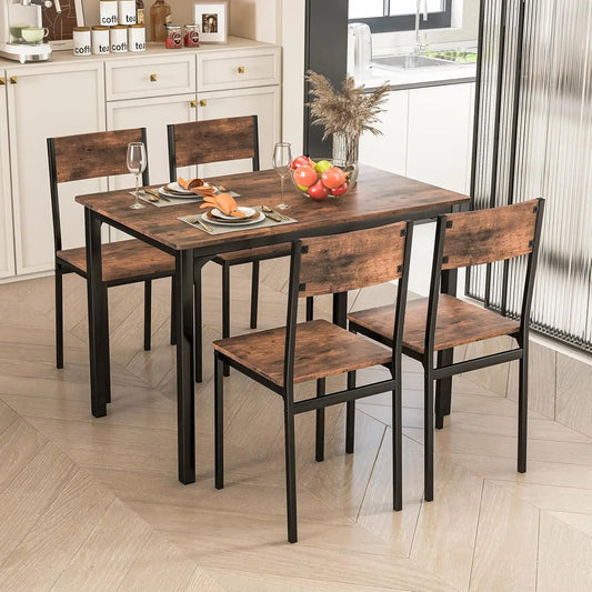 5-Piece Dining Table Set - Table and 4 Chairs with Backrest and Metal Frame