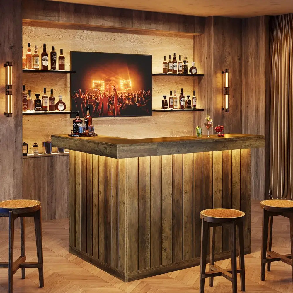Home Bar Unit, 4Tier with Storage Shelves and Wine Glasses Holder