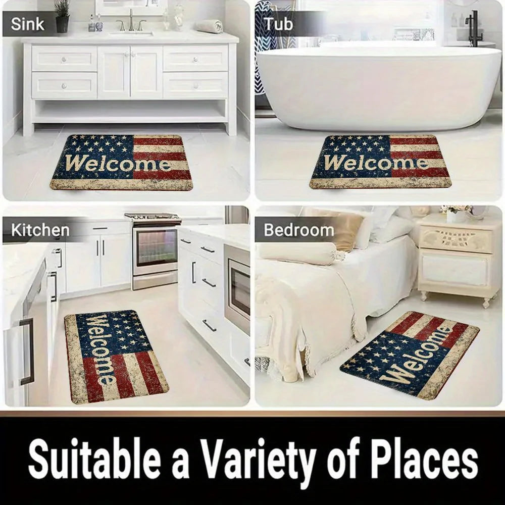 American Flag Modern Doormat - Patriotic Non-Slip Floor Mat for Entry or Kitchen (Multiple sizes)