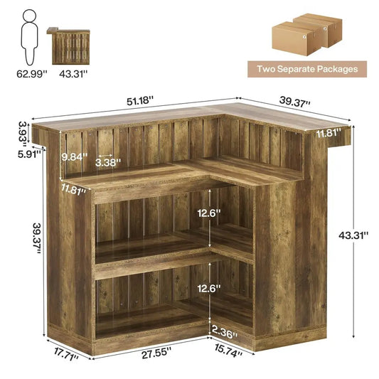 Home Bar Unit, 4Tier with Storage Shelves and Wine Glasses Holder