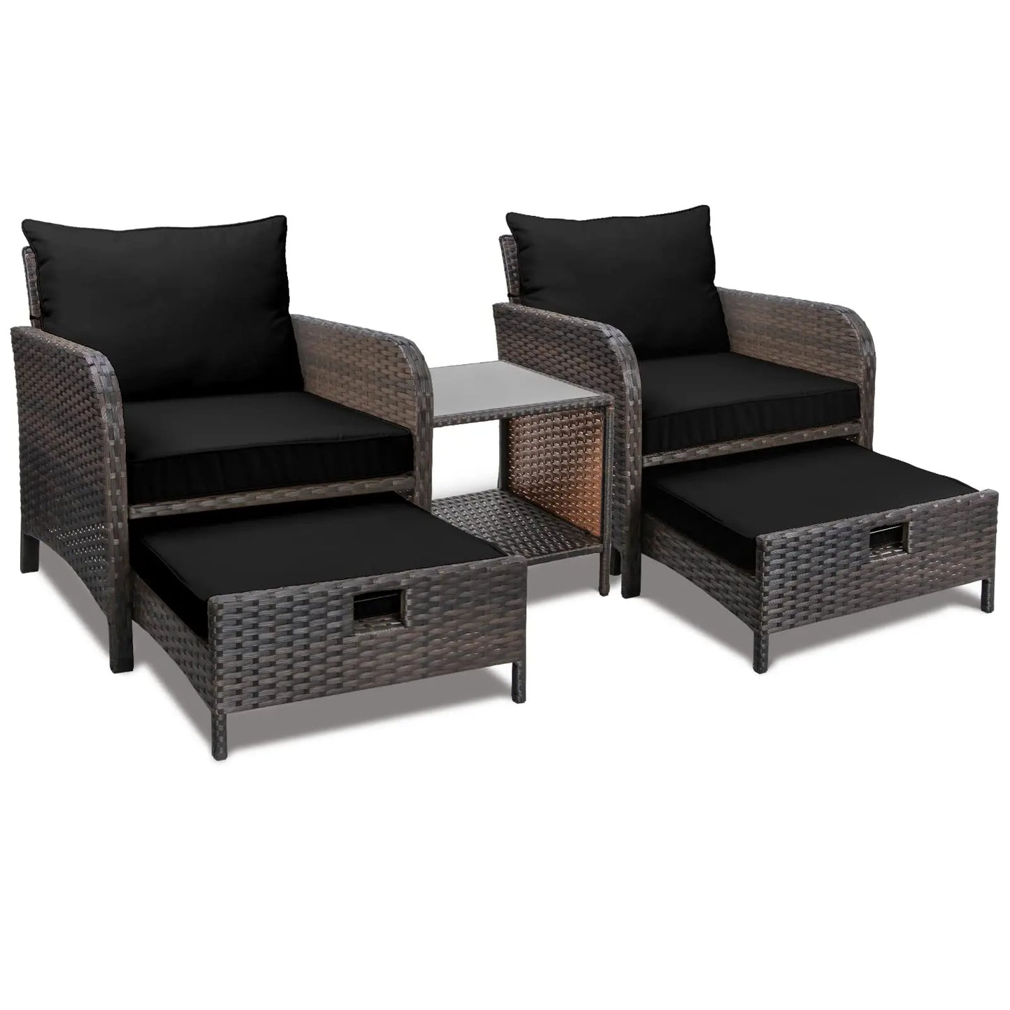 5‑Piece PE Wicker Patio Conversation Set – Lounge Chairs with Cushions, Ottoman & Side Table
