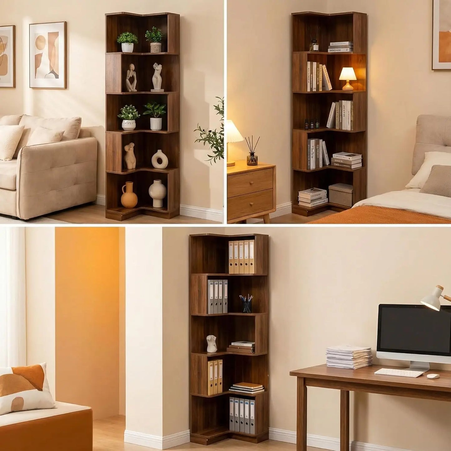 5-Tier L-Shaped Corner Bookshelf with LED Lights | Freestanding Smart Display Rack