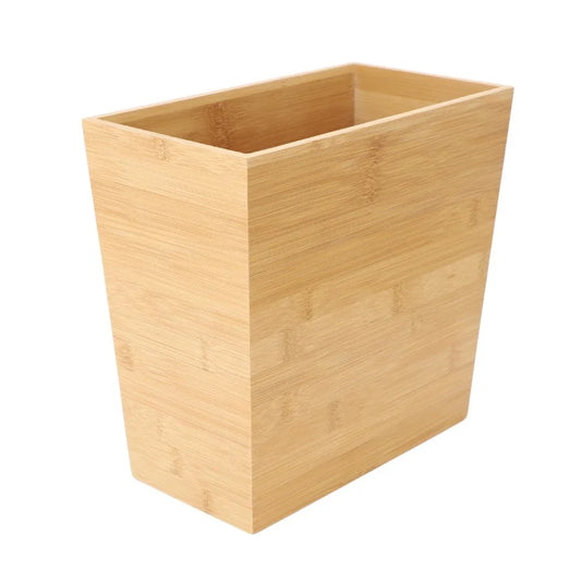 Rectangle Bamboo Waste Basket – Natural Beige Eco‑Friendly Trash Can for Bathroom or Bedroom