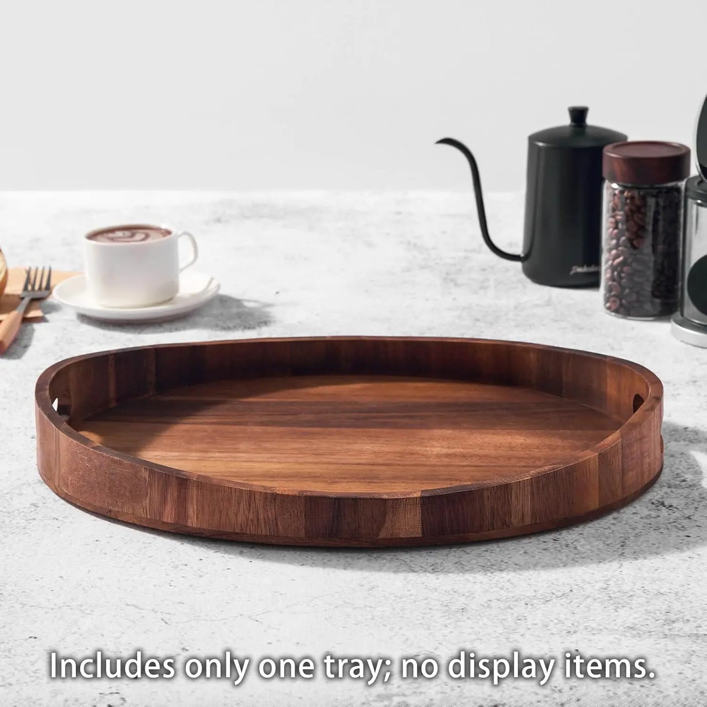 Decorative Round Wood Serving Tray with Handles