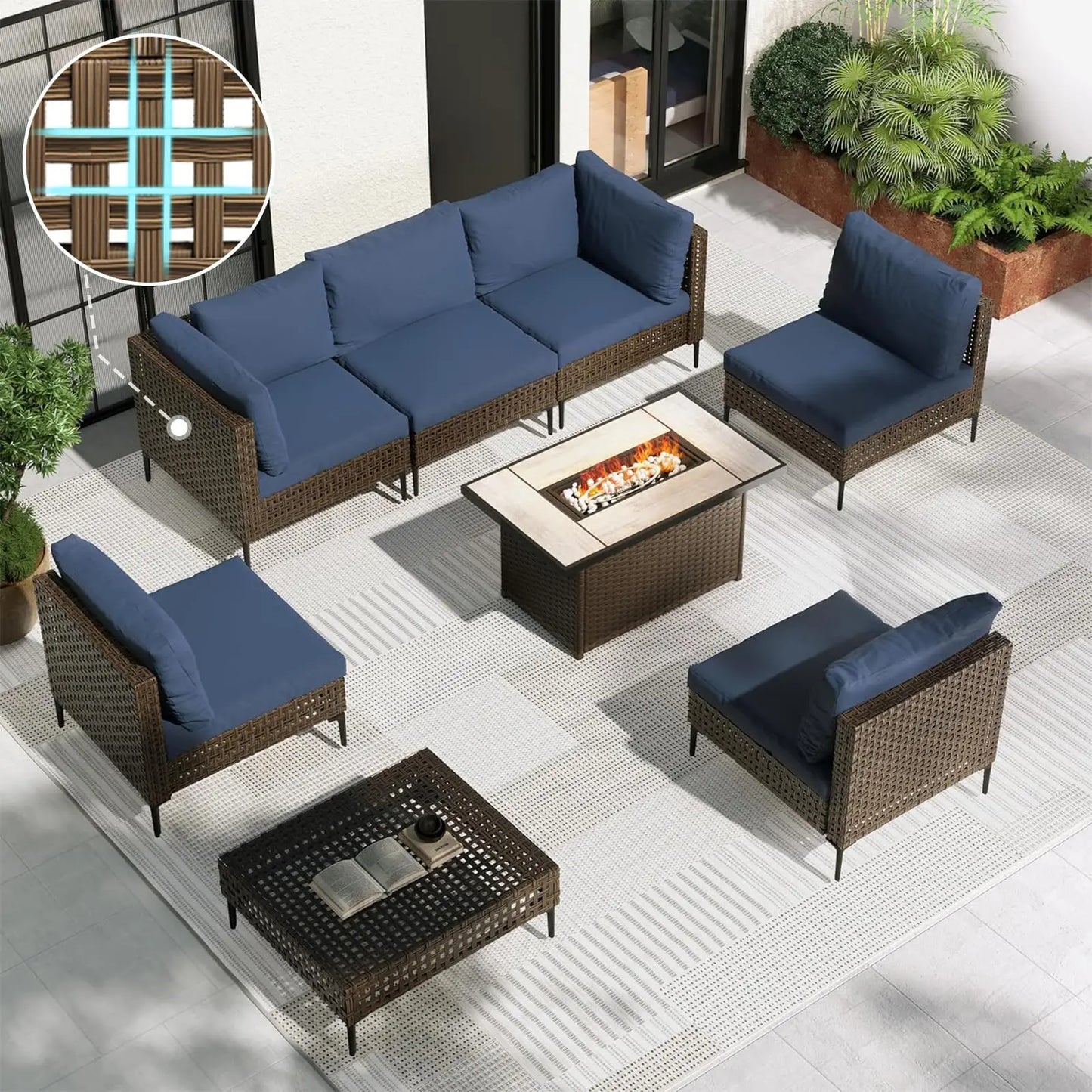 7‑Piece Outdoor Conversation Set – Wicker Sectional Patio Sofa with Water‑Resistant Thick Cushions